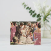 Vintage Wedding Bride Groom Neugierige Cut Cake Postkarte (Stehend Vorderseite)