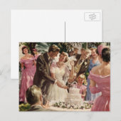 Vintage Wedding Bride Groom Neugierige Cut Cake Postkarte (Vorne/Hinten)