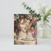 Vintage Wedding Bride Groom Neugierige Cut Cake Postkarte (Stehend Vorderseite)