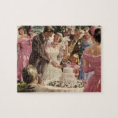 Vintage Wedding Bride Groom Neugierige Cut Cake Puzzle (Horizontal)