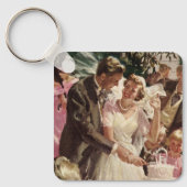 Vintage Wedding Bride Groom Neugierige Cut Cake Schlüsselanhänger (Vorderseite)