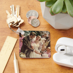 Vintage Wedding Bride Groom Neugierige Cut Cake Schlüsselanhänger