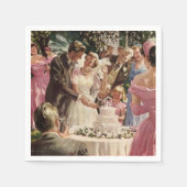 Vintage Wedding Bride Groom Neugierige Cut Cake Serviette (Vorderseite)
