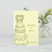 Vintage Wedding Cake Einladung (Stehend Vorderseite)