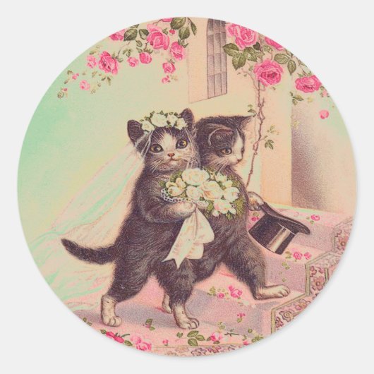 Vintage Wedding Cats Brie and Groom Runder Aufkleber (Vorderseite)