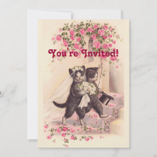 Vintage Wedding Cats Soft Pink Einladung