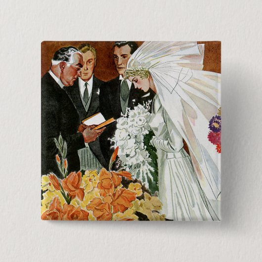 Vintage Wedding Ceremony, Bride Groom Newlyweds Button (Vorderseite)