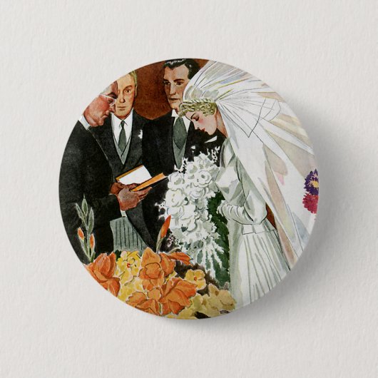 Vintage Wedding Ceremony, Bride Groom Newlyweds Button (Vorderseite)