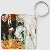 Vintage Wedding Ceremony, Bride Groom Newlyweds Schlüsselanhänger (Rückseite)