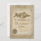 Vintage Wedding Certificate Einladung (Vorderseite)