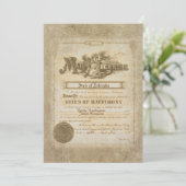 Vintage Wedding Certificate Einladung (Stehend Vorderseite)