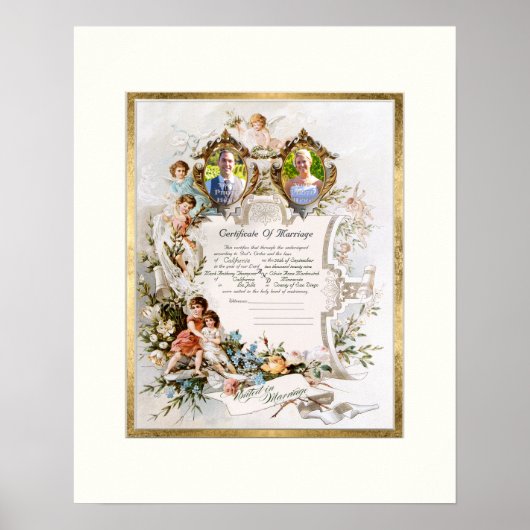 Vintage Wedding Certificate of Marriage Fotograf Poster (Vorne)