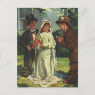 Vintage Wedding, Children Pretend Bride and Groom Postkarte