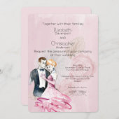 Vintage Wedding Couple mit rosa Rosen Hochzeit Einladung (Vorne/Hinten)