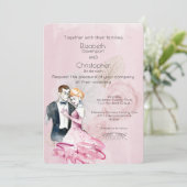 Vintage Wedding Couple mit rosa Rosen Hochzeit Einladung (Stehend Vorderseite)