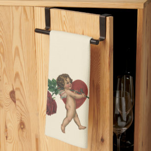 Vintage Wedding, Cupid mit Rote Rose und Herz Geschirrtuch