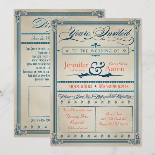 Vintage Wedding Einladung (Vorne/Hinten)