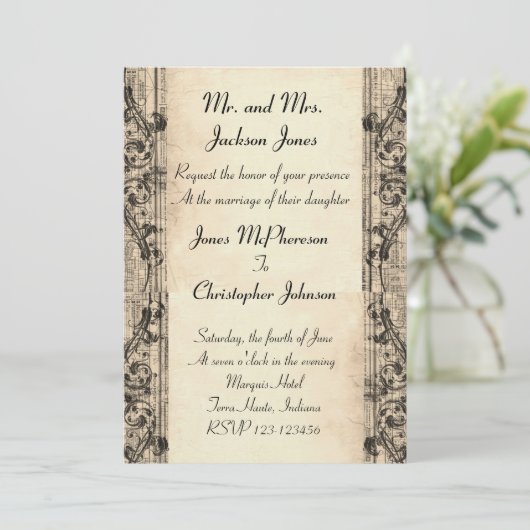 Vintage Wedding Einladung (Stehend Vorderseite)