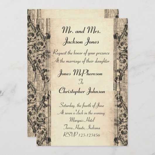 Vintage Wedding Einladung (Vorne/Hinten)