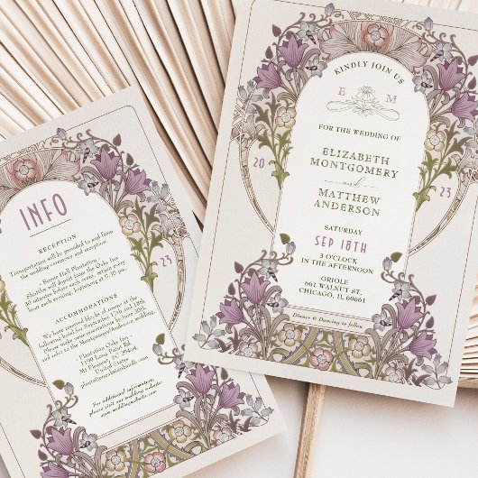 Vintage Wedding Einladung und Info Lavender