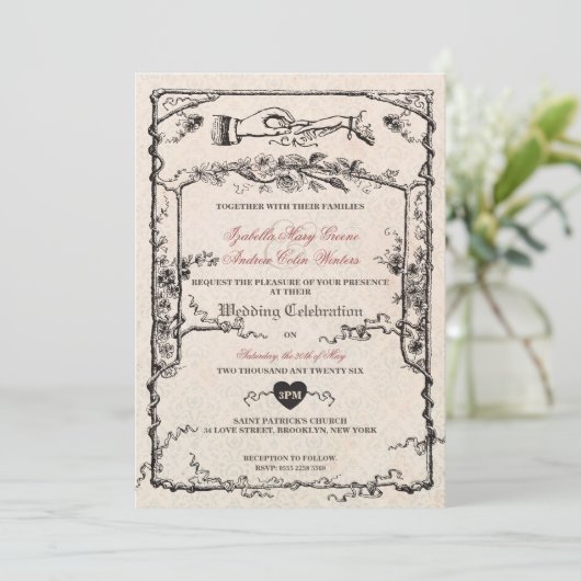 Vintage Wedding Einladung #V3 (Stehend Vorderseite)