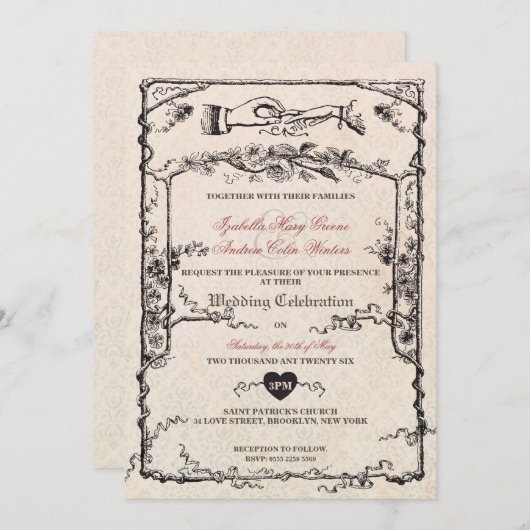 Vintage Wedding Einladung #V3 (Vorne/Hinten)