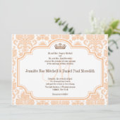 Vintage Wedding Einladungen Peach Damask (Stehend Vorderseite)