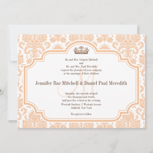 Vintage Wedding Einladungen Peach Damask (Vorderseite)