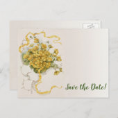 Vintage Wedding, Gelbe Buttercup Blume und Bienen Ankündigungspostkarte (Vorne/Hinten)