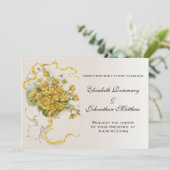 Vintage Wedding, Gelbe Buttercup Blume und Bienen Einladung (Stehend Vorderseite)