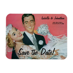 Vintage Wedding Happy Newlyweds Save the Date Magnet