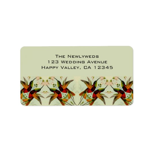 Vintage Wedding, Hummingbirds und Blume Adressaufkleber (Vorne)