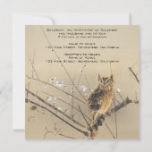 Vintage Wedding, Japanische Eule und Pflaumenbaum Einladung (Rückseite)