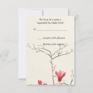 Vintage Wedding, japanischer Rosa Magnolia Tree RSVP Karte