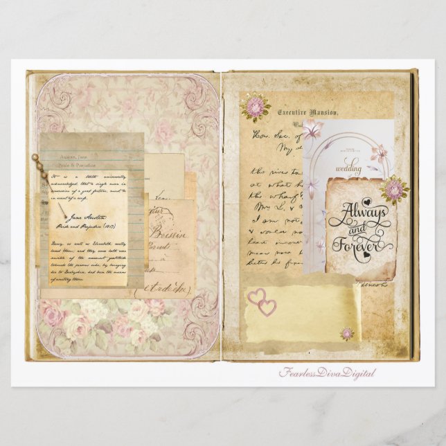 Vintage Wedding Junk Journal Scrapbook Seite 3 & 4 (Vorderseite)