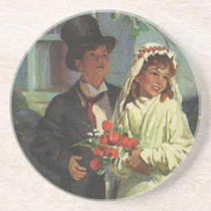 Vintage Wedding, Kinder vorgeben Braut und Bräutig Sandstein Untersetzer