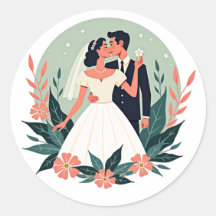 Vintage Wedding Kiss Sticker