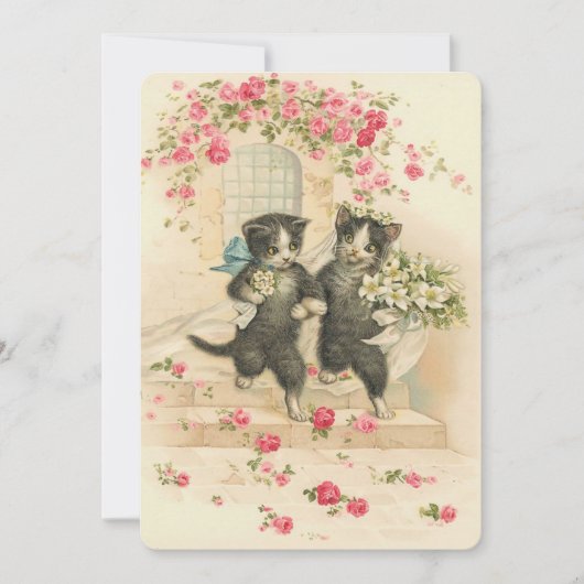 Vintage Wedding Kittens Einladung (Vorderseite)