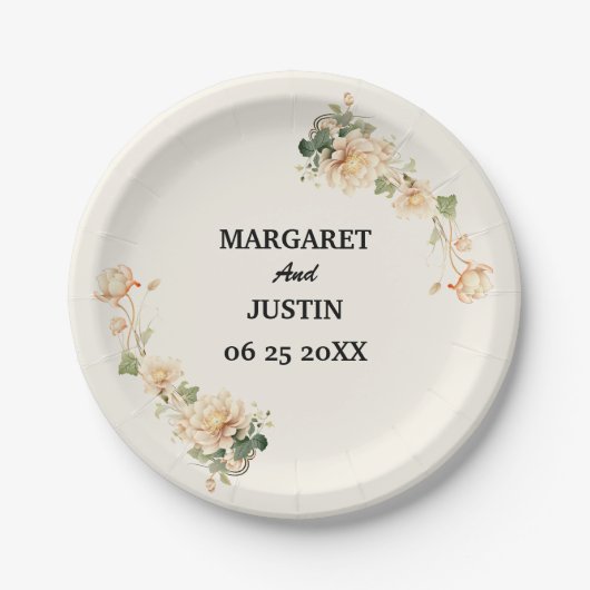 Vintage Wedding Lotus Blume Pappteller (Vorderseite)