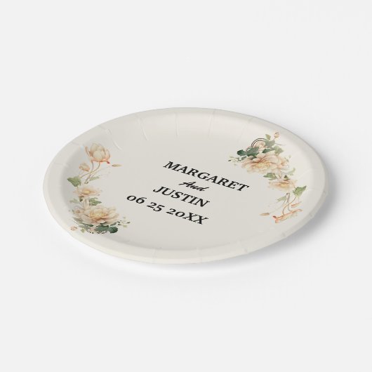 Vintage Wedding Lotus Blume Pappteller (Schrägansicht)