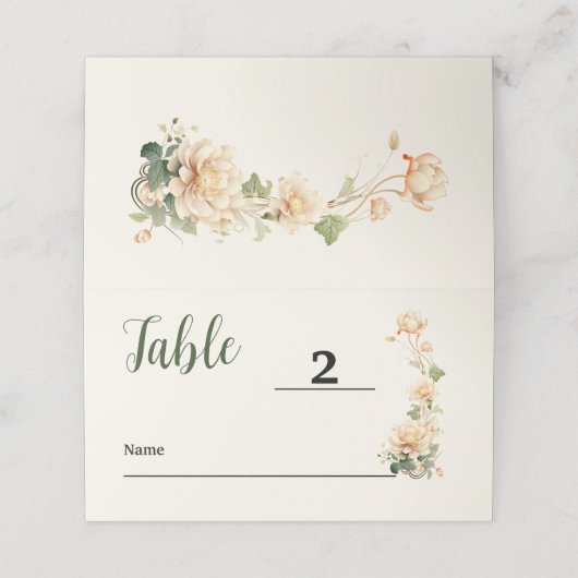 Vintage Wedding Lotus Blume Platzkarte (Außenseite Aufgefaltet)