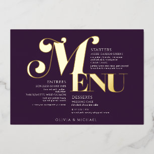 Vintage Wedding Menu Gold Plum Folieneinladung