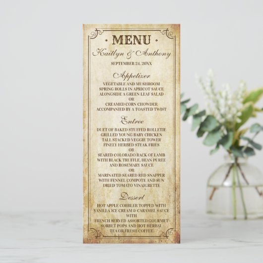 Vintage Wedding Menu Menükarte (Stehend Vorderseite)
