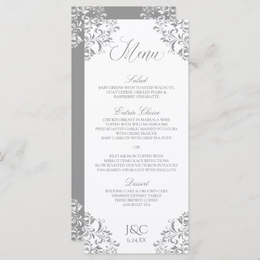 Vintage Wedding Menu | Nadine (grau) Menükarte (Vorne/Hinten)