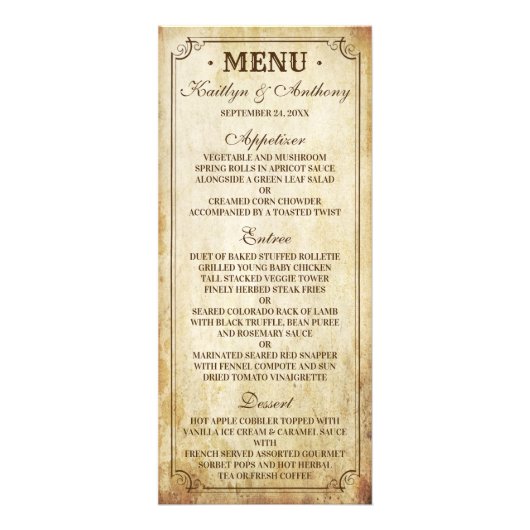 Vintage Wedding Menu Werbekarte (Vorne)