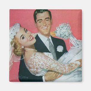 Vintage Wedding Newlyweds, Groom Carry Bridge Magnet