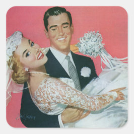 Vintage Wedding Newlyweds, Groom Carry Bridge Quadratischer Aufkleber