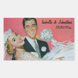 Vintage Wedding Newlyweds, Groom Carry Bridge Rechteckiger Aufkleber