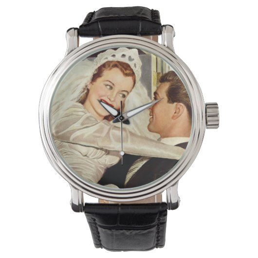 Vintage Wedding Newlyweds, Happy Bridge and Groom Armbanduhr (Vorderseite)