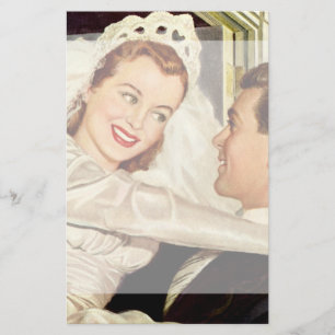 Vintage Wedding Newlyweds, Happy Bridge and Groom Briefpapier
